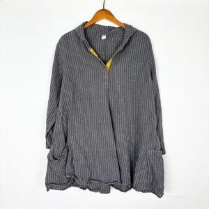 SOST South Street Linen Henley Long Sleeve Shirt Linen Stripe Gray Size 3 USA